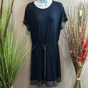 #64 LOFT Navy blue, short sleeve casual corded midi dress size large petite